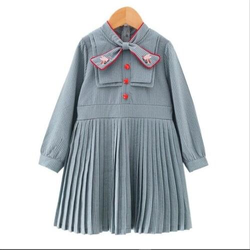 Children Girls Autumn Dresses Stripe Long Sleeve Pleated Dress Kids Princess Dress Fashion Clothing 2-6 Years