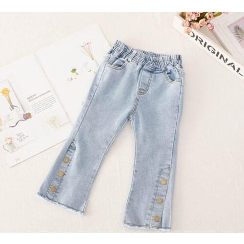 Girls' jeans 2021 spring style little girl buttoned bell bottom trousers western style spring pants trousers