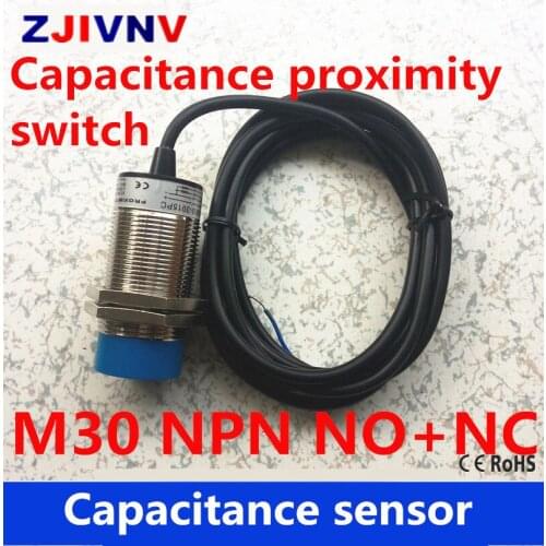 High quality DC 4 wires M30 NPN NO+NC proximity capacitive sensor normally open and normally Close switch distance 15mm