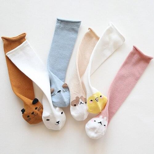 Knee High Socks Cute Cartton Long Socks Newborn Soft Cotton Stocking Boy Girl Infant Toddler Legging Leg Warm Anti Slip for 0-3Y