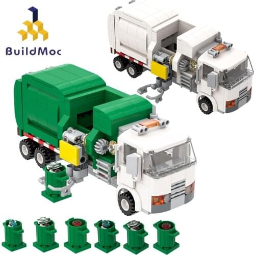 MOC City Garbage Classification Sanitation Truck Technical Car Building Blocks Sets Brinquedos Playmobil Educational Kids Toys