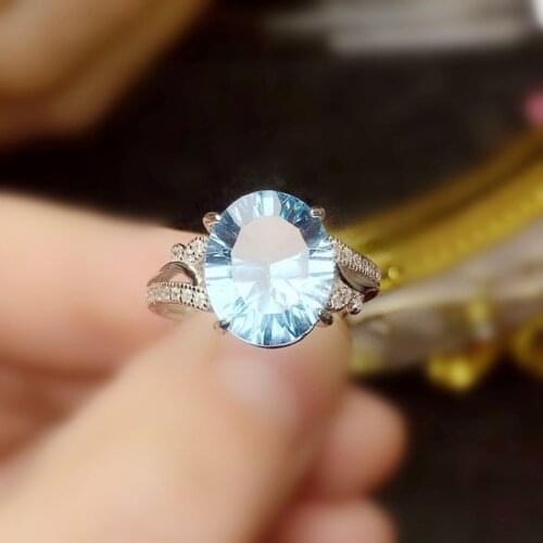 Natural real sky blue topaz oval ring Per jewelry 9*11mm 4.5ct gemstone 925 sterling silver Fine jewelry T20872
