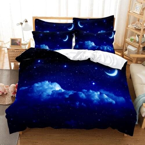 Blue Clouds Moon Bedding Set Luxury Quilt Cover Bed Set With Pillowcases Moon Duvet Cover Sets For Kids Adults