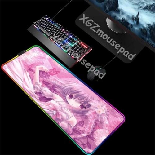 XGZ animated mouse pad RGB black lock edge pink lovely Lori butterfly office computer desk pad stripe anti slip XXL