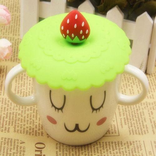 Creative color Sealed Cute Fruit Glass Cup Cover Silicone Suction Leakproof Coffee Mug Lid heat-resistant children cup Gift