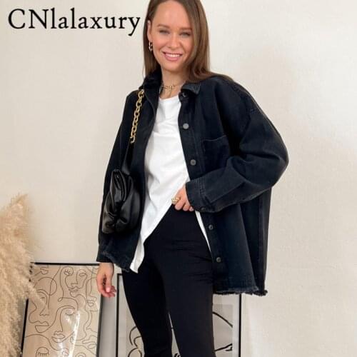 2021 Za New Vintage Loose Chic Denim Jacket Female Autumn Solid Denim Blue Jean Coats Oversize Casual Jeans Jacket for Women