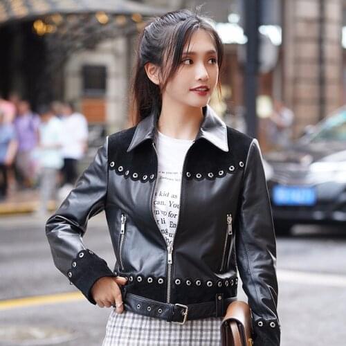 Genuine Leather Jacket Women Short Real Leather Jacket Spring Autumn Slim Bomber Sheepskin Coat Campera Mujer