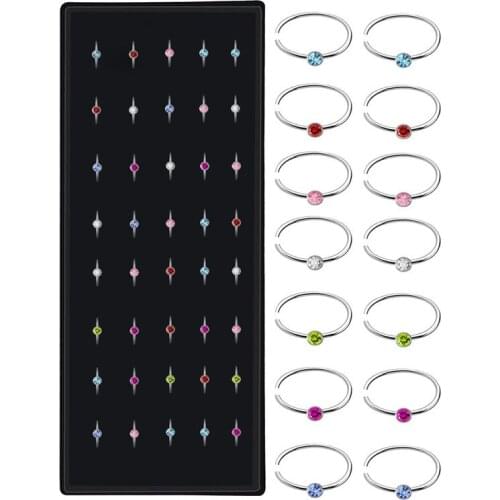 60Pcs Crystal Stud Nose Ring Set 8mm Stainless Steel Nose Hoop Set Circle Indian Nose Stud Pack Piercing Nariz Hoop Jewelry New