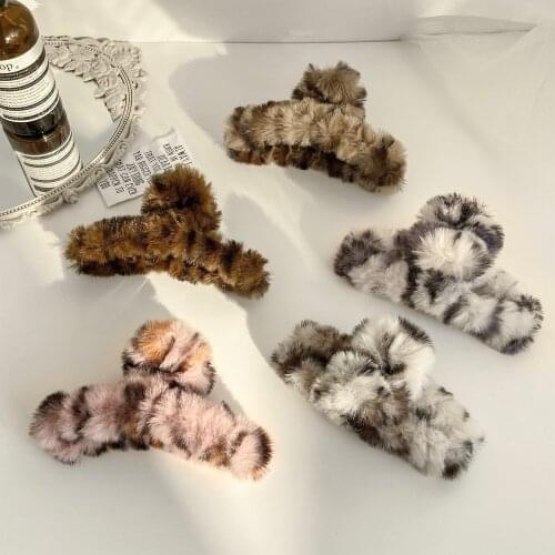 New Leopard Furry Soft Hair Claws Faux Fur Hair Clip Plush Clamps For Women Girls Sweet Hair Holder Headband Hair Accessories