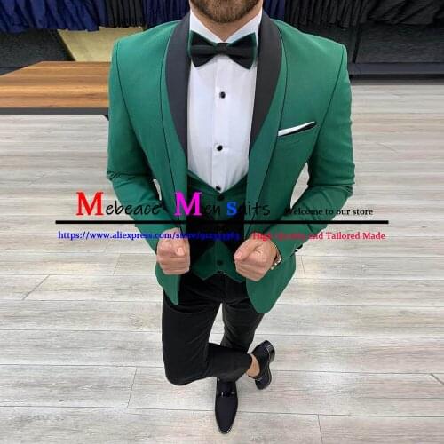 2021 Latest Designs Green Men Suit Slim Fit 3 Piece Tuxedo Groom Style Suits Custom Prom Party Blazer (Jacket+Vest+Pants) Ternos