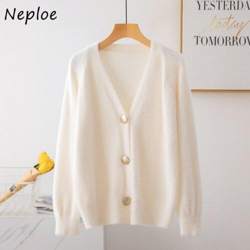 Neploe Mink Fleece Loose Womens Sweater Coat Autumn Korean Fashion Womens Sweaters Short Thick Long Sleeve Knitted Cardigan