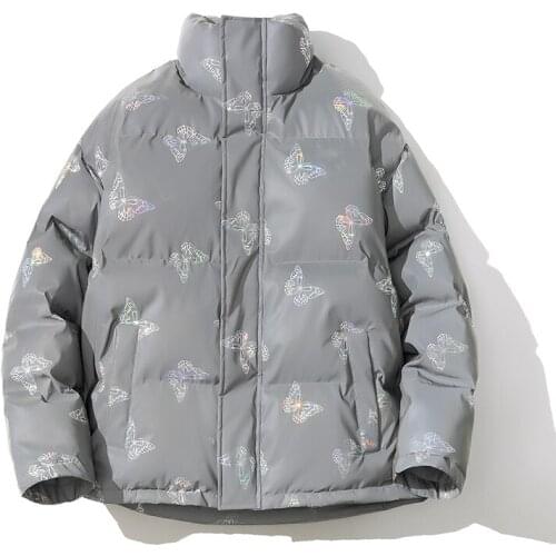 Winter Parkas Women 2021 Loose Thick Warm Jackets Coats Reflective Colorful Printing Butterfly Female Down Outwear Parkas Mujer