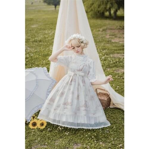 Palace sweet princess lolita strap dress vintage falbala high waist printing victorian dress kawaii girl gothic lolita cos loli