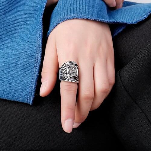 Luxury Big Tibetan Silver Engagement Rings for Women Vintage Pattern Black Crystal Adjustable Ring Fashion Jewelry Gift 2020