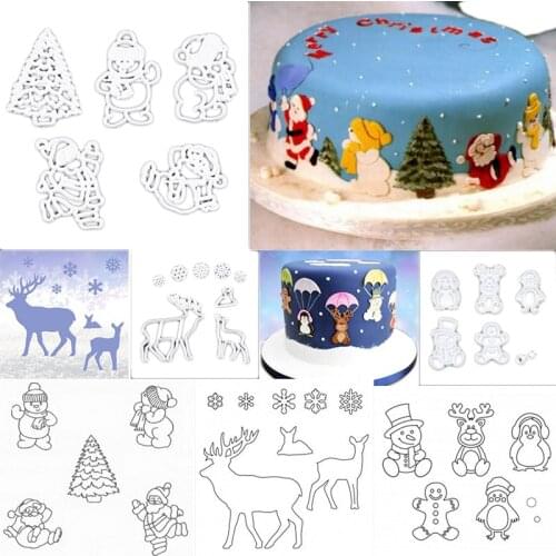 Christmas Series Cookie Cutters Stamp Mold Cake Fondant Biscuit Mold Cutter Cake Decorating Tools Pastry Baking Printing Mold