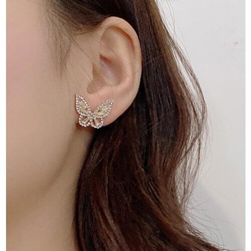 1 Pair Fashion Delicate Earrings Skin-friendly Shiny Surface Copper Fadeless Simplicity Butterfly Shaped Ear Studs Jewelry