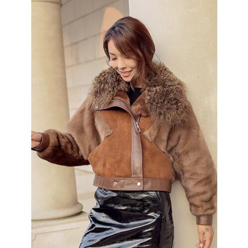 Winter Coat Women Double Faced Fur Coat Female Luxury Natural Wool Fur Coat Women Mink Fur Sleeve Real Leather Jacket MY