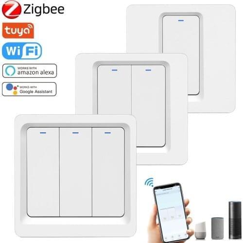 EU WiFi ZigBee Smart Light Switch 220V Wall Panel Push Button No Neutral Wire Timing Voice Control Work with Alexa Google Home