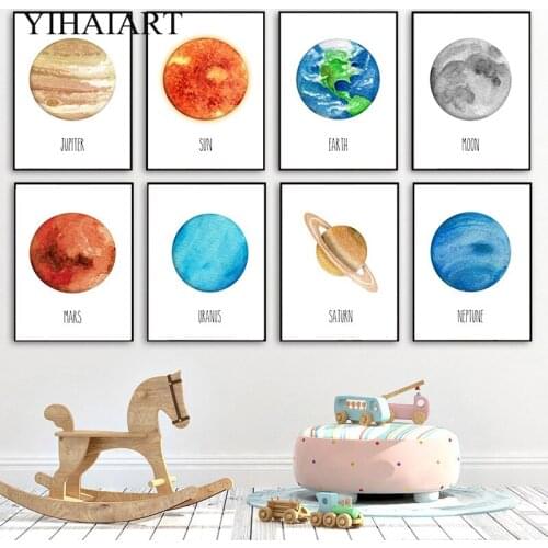 Moon Sun Earth Nursery Art Poster Child Universe Space Planet Canvas Print Painting Kid Geography Education Picture Room Decor