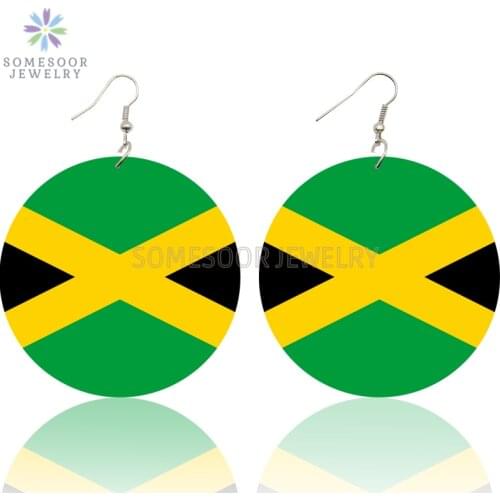 SOMESOOR Double Sides Printing Black Country Jamaica Flag Wooden Drop Earrings Photos African Wood Jewelry For Women Gfits