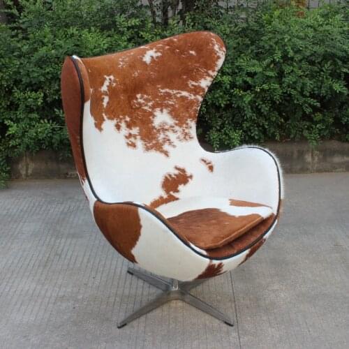 Modern Minimalist Designer Style Egg Shaped Swivel Living Room Lounge Chair Nordic Leather Pony Skin Sofa Chair