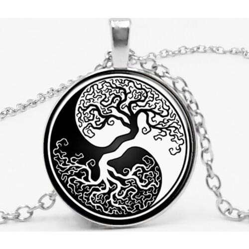 New Retro Beautiful Alloy Black and White Yin and Yang Life Tree Time Pendant Necklace Picture Private Custom