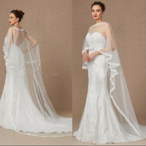 High Low Wedding Bridal Jackets Wraps White Ivory Lace Edge Formal Occasion Cape Long Wrap