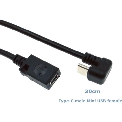 30cm U-Shaped 180 Degree USB C-Type Male to Mini USB Female Extension Cable for Mobile Hard Drives for Cell Phones and Tablets