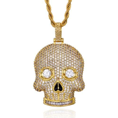 US7 Iced Out Skull Bling Pendants Necklaces With Solid Back For Men Women Cubic Zirconia Hip Hop Rapper Charm Jewelry Gifts