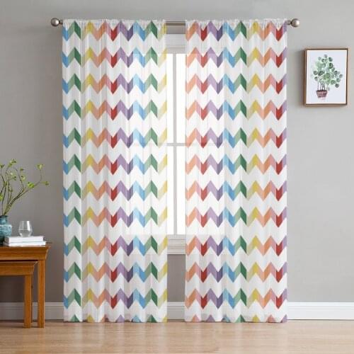 Ripple Colorful Stripe Sheer Curtains for Living Room Modern Voile Curtain Bedroom Tulle Curtains Window Drapes Decor
