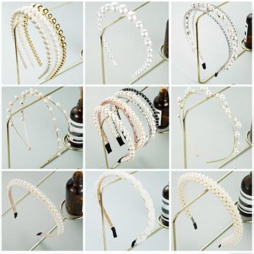 Japanese and Korean Lady Gold Metal Headband Hair Accessories Designer Band Bow Tie Wedding Full Pearl Headband Bridal Headdress