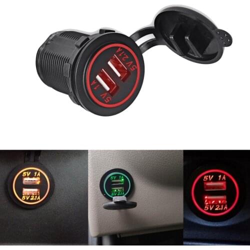 Truck ATV Boat USB Socket Charger Motorcycle 5V 2.1A 1A Car Cigarette Lighter Socket USB Charger Power Adapter Outlet 12V-24V
