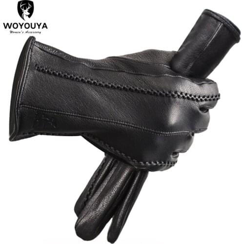 Winter Black Genuine Leather gloves women,Keep warm womens winter mittens, simple deerskin women leather gloves/2226F