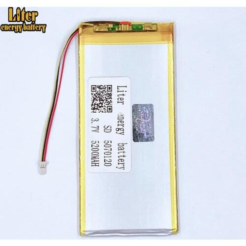 1.0mm 3wire connector 5070120 3.7V 5200mah Wholesale ultra thin lipo batteries rechargeable lithium ion polymer Tablet PC
