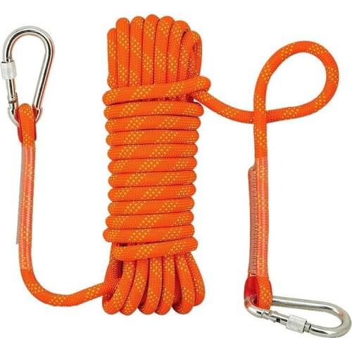 10M Rock Climbing Rope Diameter 12 mm Heavy Duty Tree Climbing Rope Fire Escape Safety Rope with 2 Carabiners for Rappelling Fis