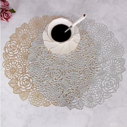 4PCS Insulation Placemat Table Mat PVC38cm Round Gold Silver Anti-scalding
