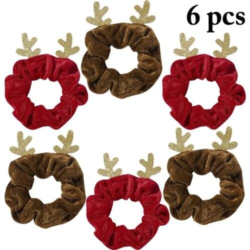 6Pcs Creative Hair Ropes Hair Scrunchy Antlers Decor Hair Tie Ponytail Holder For Christmas Party Dress Up Hair Accessories