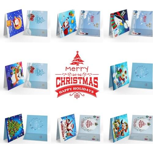 8pcs Christmas DIY Diamond Painting Greeting Cards 5D Cartoon Birthday Postcards Kids Festival Embroidery Greet Card Cute Animal