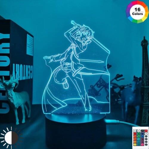 Acrylic Led Light Anime Sword Art Online Kirito Badass Figure for Bedroom Decor Nightlight Birthday Gift Room 3d Lamp Manga SAO