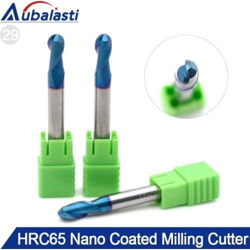 Aubalasti HRC65 2 Flutes Ball Nose End Mill Milling Cutter CNC Router Bits Tools CNC Milling Cutter Bits for Metal Cutting