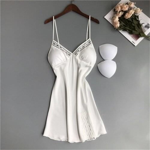 White strapless nightdress chest pad sexy small chest gathered nightdress female summer temptation Nightwear hollow Sleepwear
