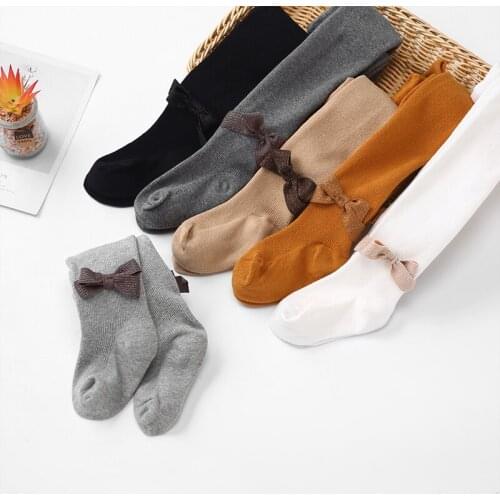 Kids Cotton Ribbed Bow Tights For Children Spring Girls Knitted Pantyhose Toddler Cute Pants korean Baby Sticky Accessories 2021
