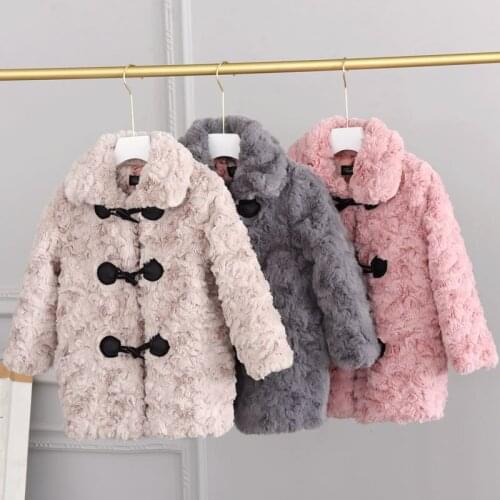2 to 12 Year Children Faux Fur Coat Baby turndown collar Thicken Warm Jacket Girls Long Overcoat Winter Kids Wool Velvet Outwear