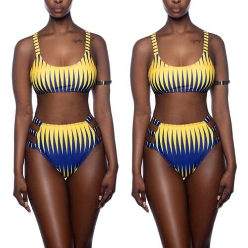 Womens Bikini High Waist Zigzag Striped Print Split Swimsuit Summer Beach Bikini Swimsuit European And American Tight Bikini