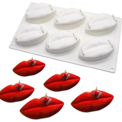 6 Holes Red Lips Shaped Mousse Mold DIY Chocolate French Dessert Mold Valentines Day Cake Decoration Tools Silicone Cake Moulds