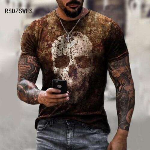 Handsome Skull Print Men T Shirt Hippie Style Tees Summer Trendy Oversize Short Sleeve Sportswear Street Casual Unisex Clothes