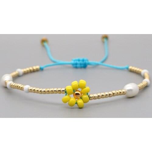 Go2Boho Wrist Bracelet Women Jewelry Summer Beach Pearl Bracelets Sun Flower Japan Gold Beads Good Quality Handmade Adjustable