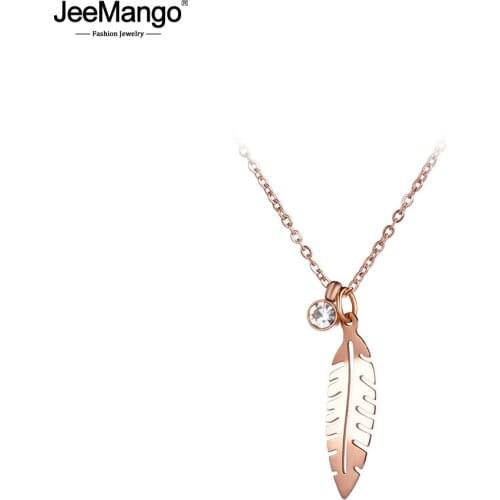 JeeMango Trendy Mosaic Cubic Zirconia Leaves Love Choker Pendant Necklaces Jewelry Rose Gold Wedding Necklace For Women JN17042