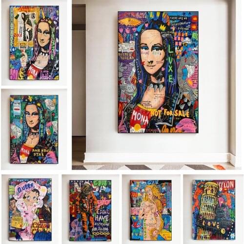 Mona Lisa Canvas Painting Pop Street Art Graffiti Wall Art Posters Prints Wall Picture for Living Room Home Wall Cuadros Decor