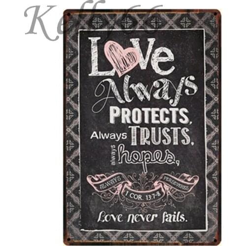 [ Kelly66 ] Love never fail Quote Tin Sign Poster Lover Gift Decor Mural Painting 20*30 CM Size y-1323